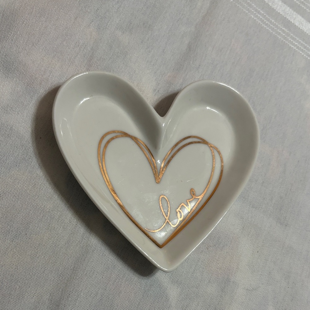 Heart-Shaped White trinket tray with Gold Accent